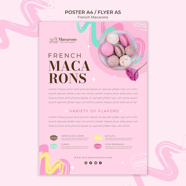 PSD gratuito modello di poster di deliziosi macarons francesi