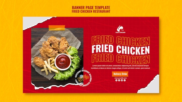 Delizioso modello di banner di pollo fritto