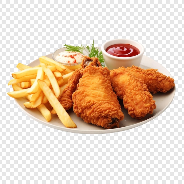 Free PSD delicious fried chicken with french fries isolated on transparent background