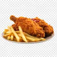 Free PSD delicious fried chicken with french fries isolated on transparent background