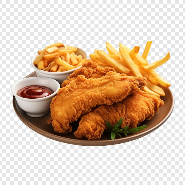 Free PSD delicious fried chicken with french fries isolated on transparent background
