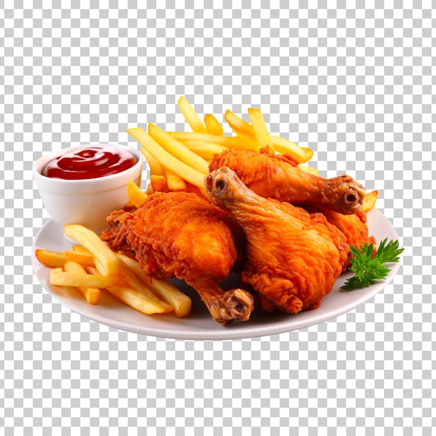 Free PSD delicious fried chicken with french fries isolated on a transparent background