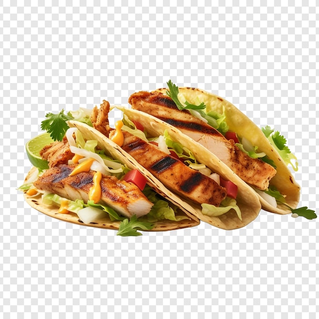 Delicious grilled chicken tacos isolated on transparent background