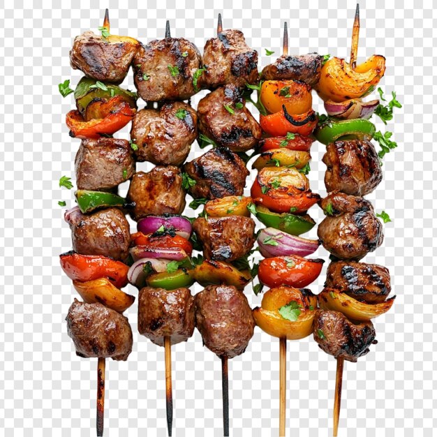 delicious grilled meat skewers with colorful vegetables