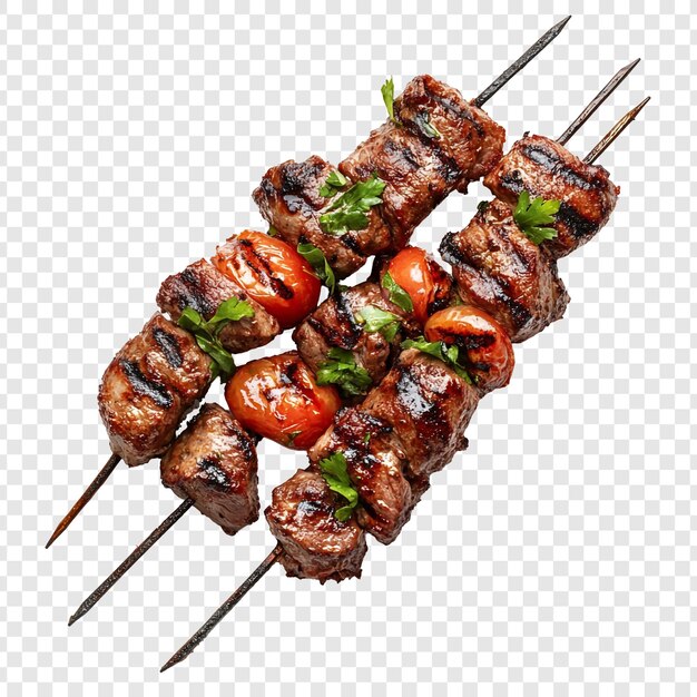 delicious grilled meat skewers with tomatoes and parsley