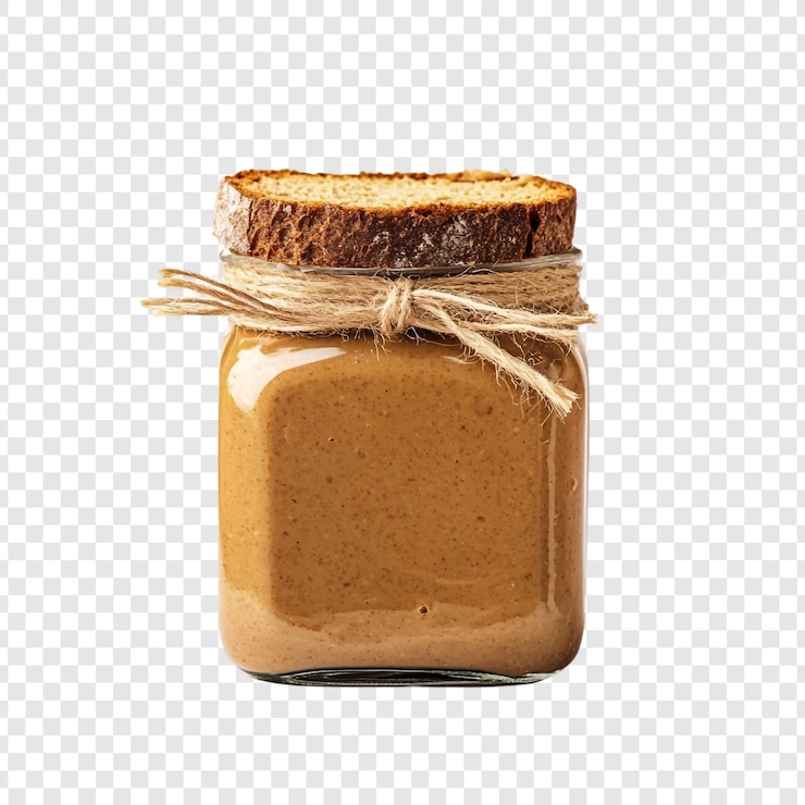 Бесплатный PSD вкусное домашнее арахисовое масло в стеклянной банки с хлебом