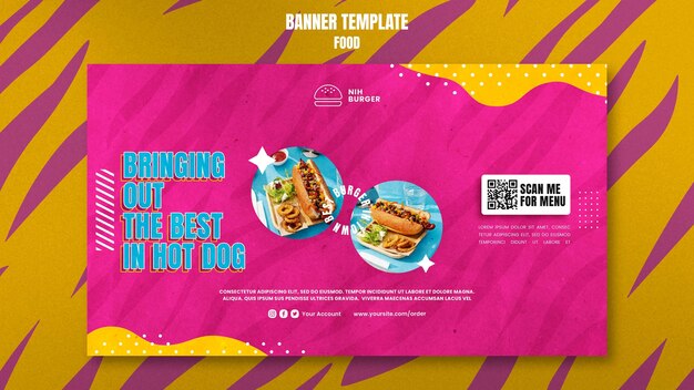 Delicious hot dog horizontal banner template