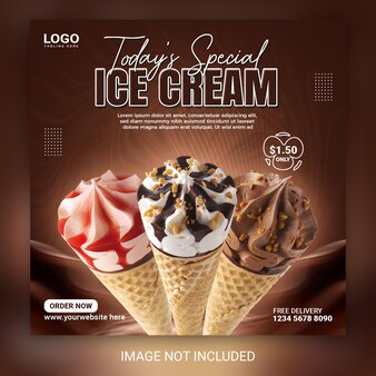 맛있는 아이스크림 소셜 미디어 게시물 배너 디자인 템플릿