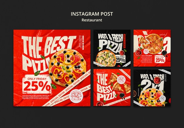 PSD gratuito set di post di instagram di cibo italiano delizioso