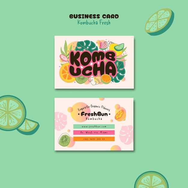 Free PSD delicious kombucha business card template