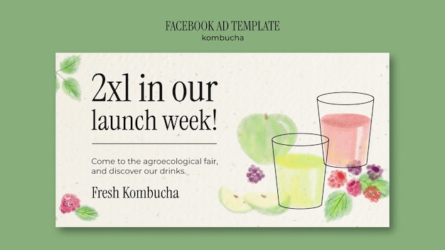 Delicious kombucha facebook template