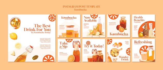 Free PSD delicious kombucha instagram posts