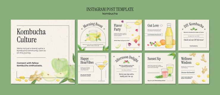 無料PSD おいしいコンブチャのインスタグラム投稿