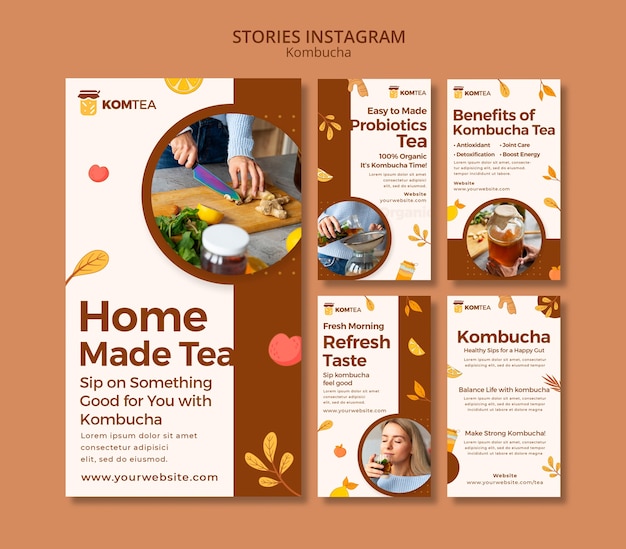 PSD gratuito deliziose storie di kombucha su instagram