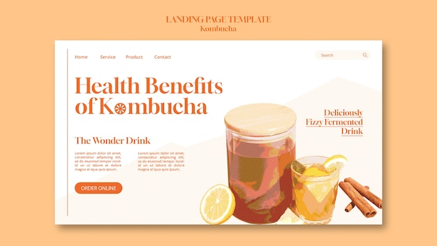 PSD gratuito delizioso modello di pagina di destinazione kombucha