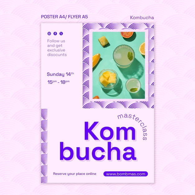 PSD gratuito delizioso modello di poster kombucha