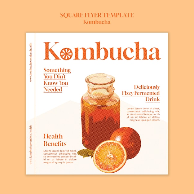 Free PSD delicious kombucha square flyer template