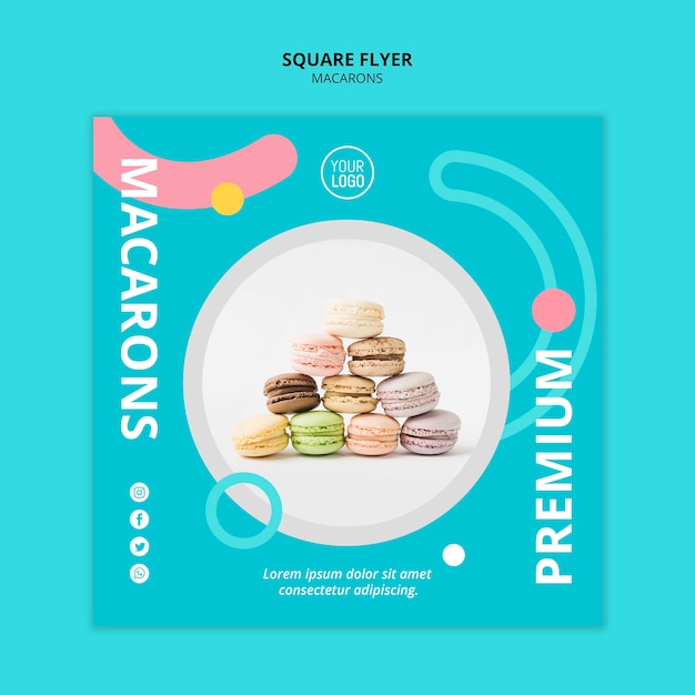 Free PSD delicious macarons premium square flyer