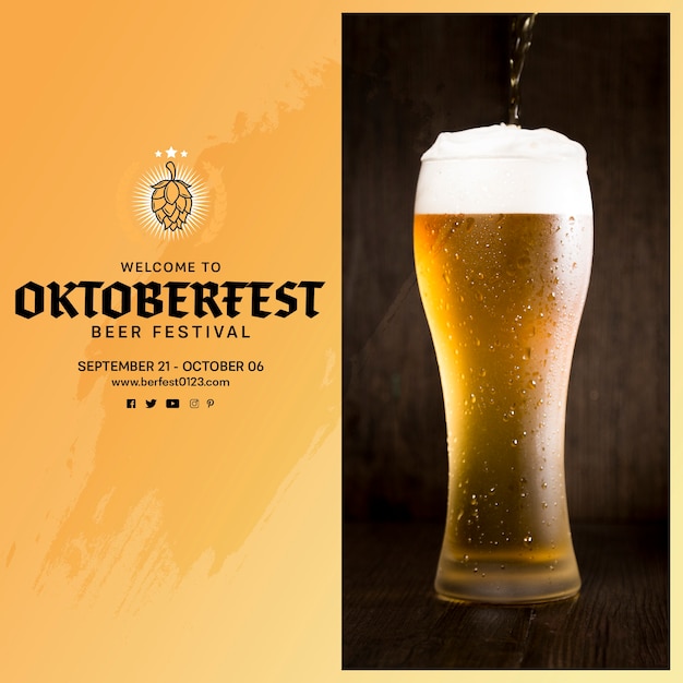 Delicious oktoberfest beer pouring into glass