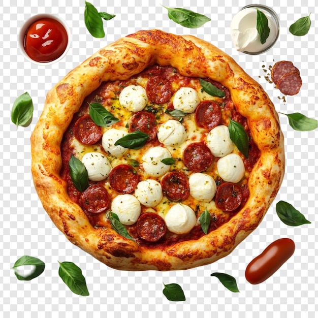 맛있는 페페로니 피자 모차라 치즈와 바질