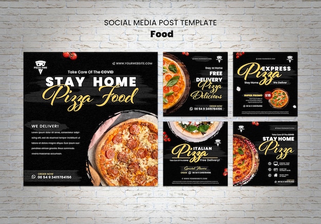 PSD gratuito modello di post sui social media per pizza deliziosa