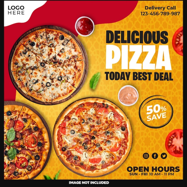 Delicious pizza social media template design