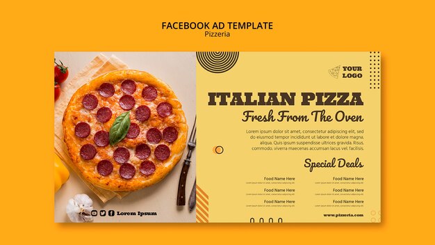 PSD gratuito il modello di facebook di una pizzeria deliziosa