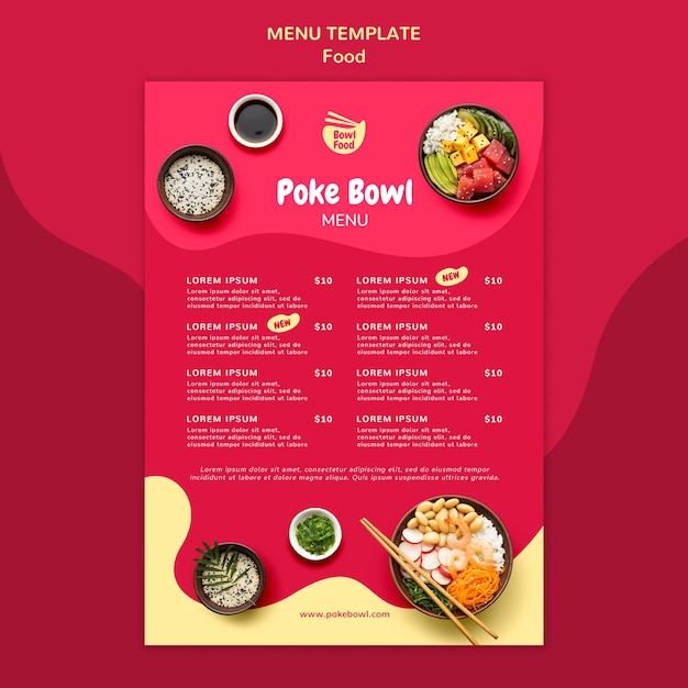 PSD gratuito modello di menu delizioso poke bowl