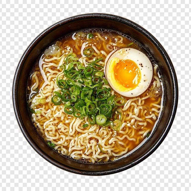 Free PSD delicious ramen bowl with soft boiled egg and spring onions