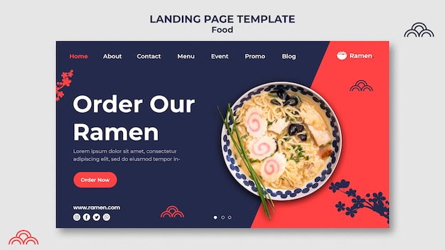 PSD gratuito pagina di destinazione del delizioso ramen