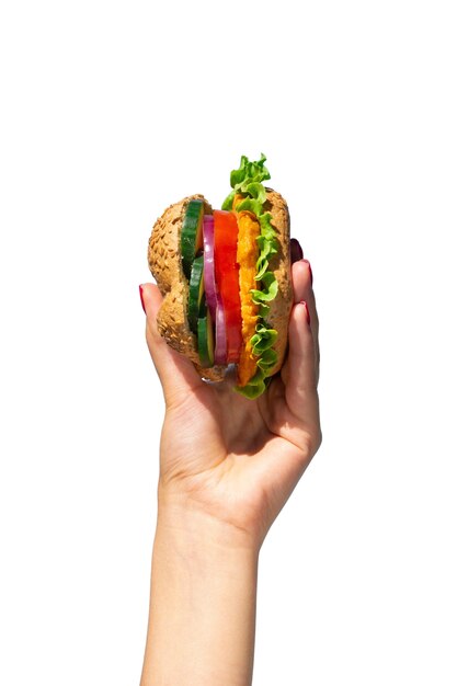Delicious sandwich held in hand
