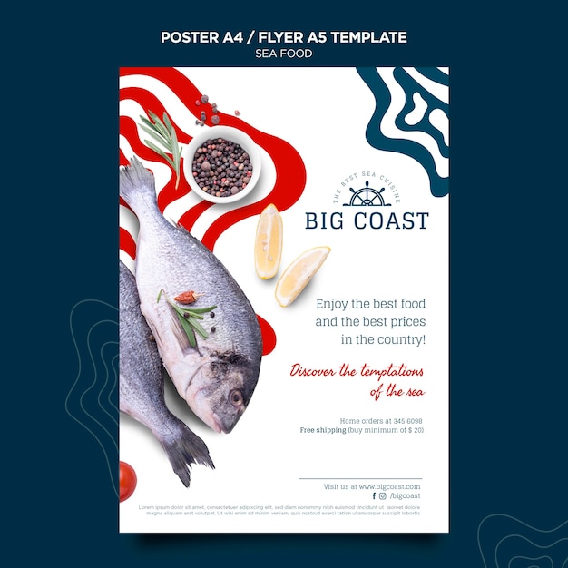 Free PSD delicious sea food poster template