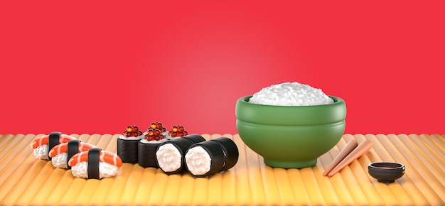 Delicious sushi render mockup