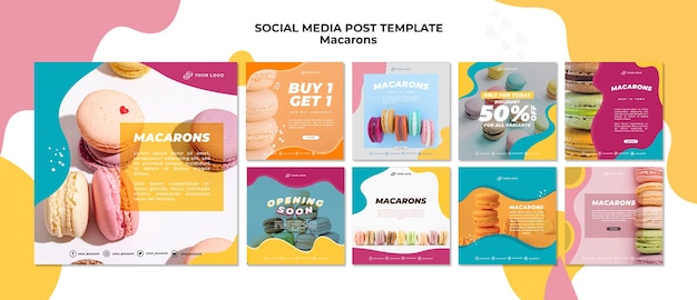Free PSD delicious sweet macarons social media post