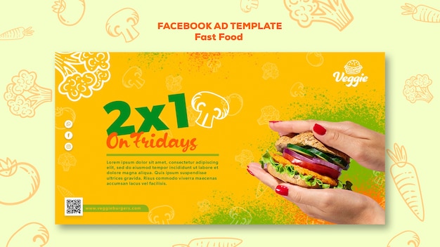 Delicious vegan fast food facebook template