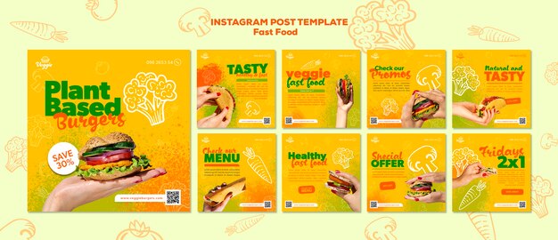 PSD gratuito deliziosi post di instagram di fast food vegani