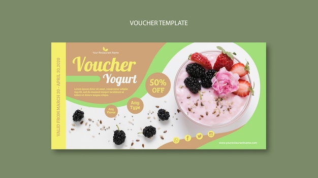 PSD gratuito modello del buono yogurt delizioso