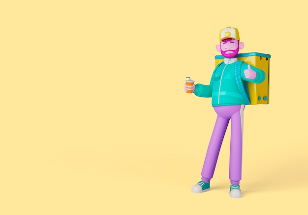 Delivery 3d illustration with delivery man showing thumbs up