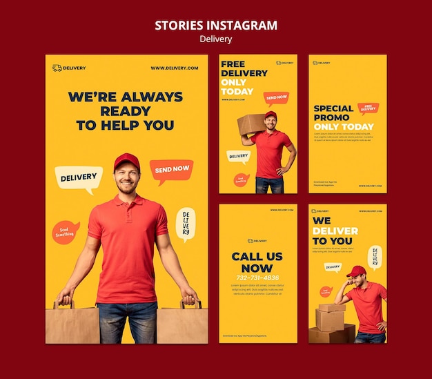 PSD gratuito modello di storie di instagram di consegna