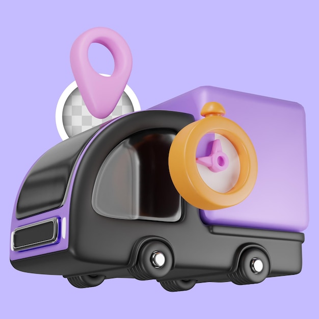 Free PSD delivery truck with time icon 3d illustration