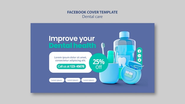 PSD gratuito modello di copertina facebook per cure odontoiatriche