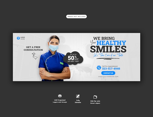 無料PSD 歯科医と歯科医療のfacebookカバーテンプレート