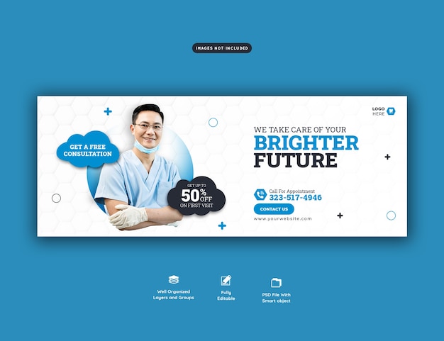 Free PSD dentist and dental care facebook cover template