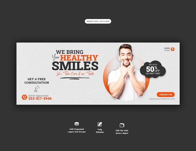 Free PSD dentist and dental care facebook cover template