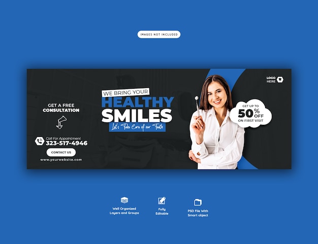 Free PSD dentist and dental care facebook cover template