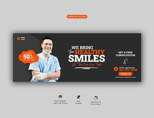 Free PSD dentist and dental care facebook cover template