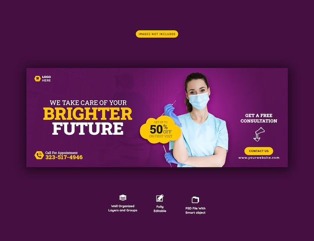 Free PSD dentist and dental care facebook cover template