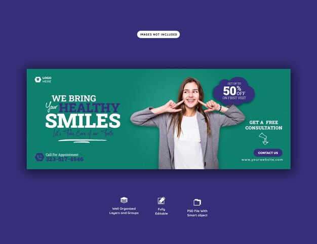 Free PSD dentist and dental care facebook cover template