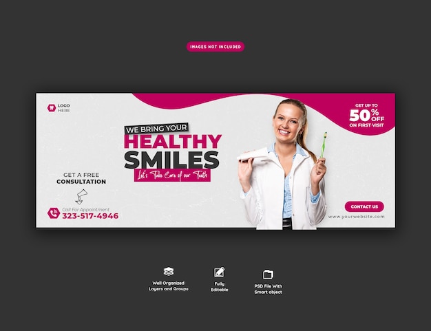 Free PSD dentist and dental care facebook cover template