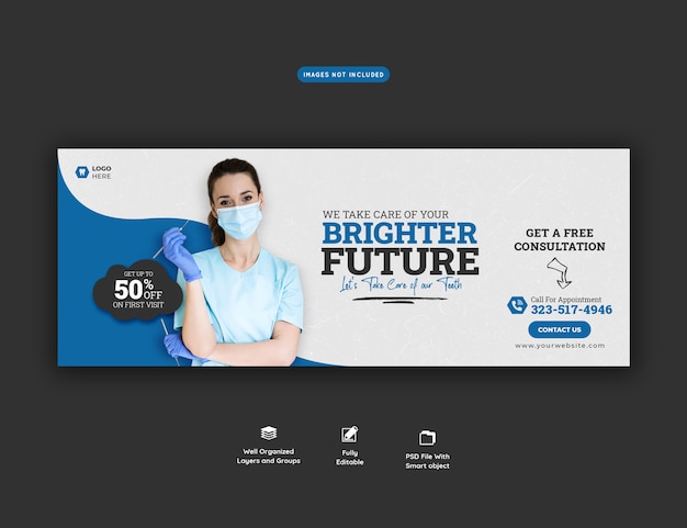 Free PSD dentist and dental care facebook cover template